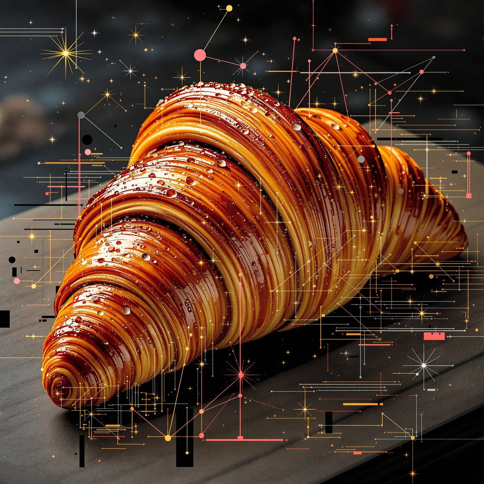 Indigocore Croissant with Glitch Error and Constellations