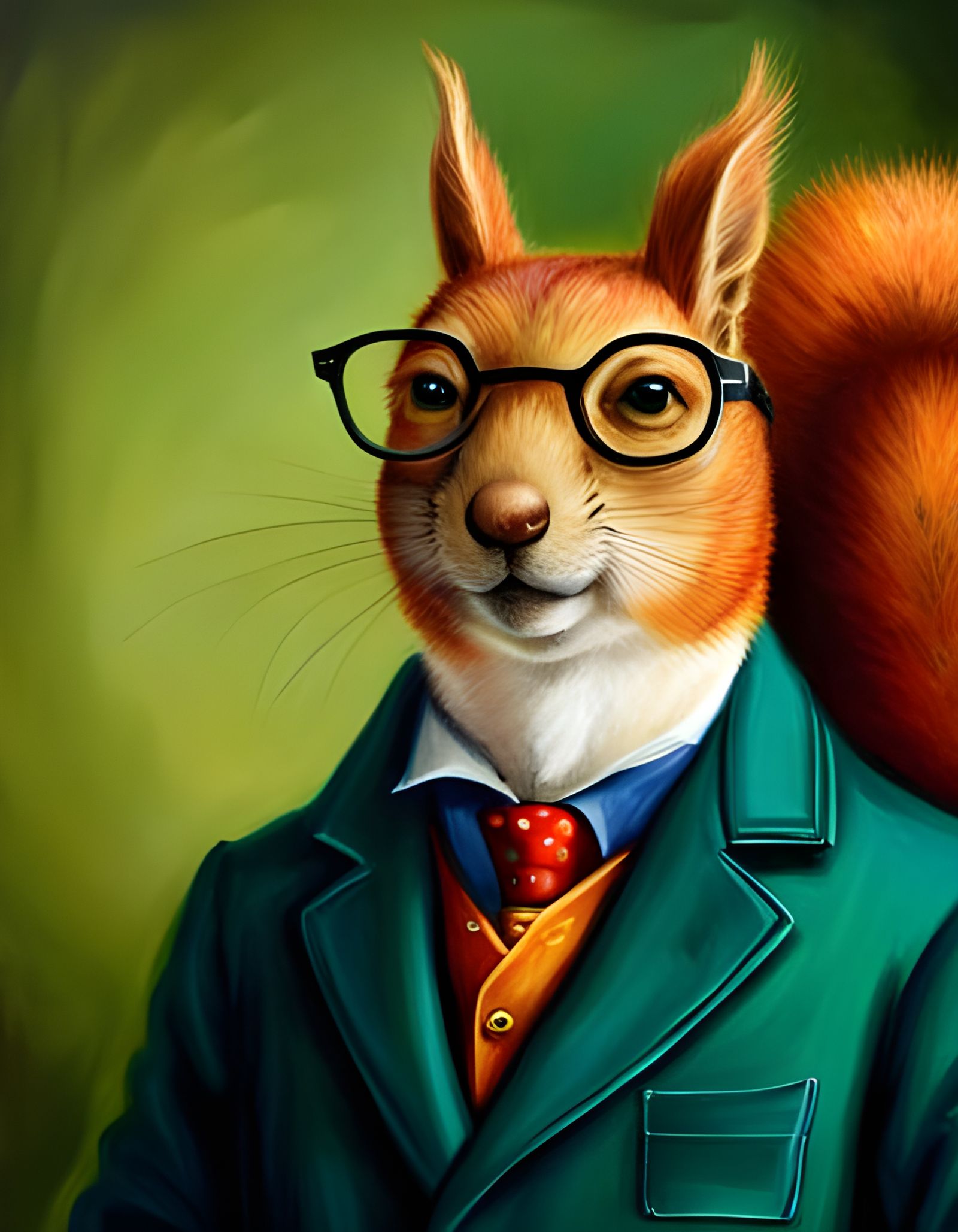 Squirrel Professor Portrait in Bold Colors