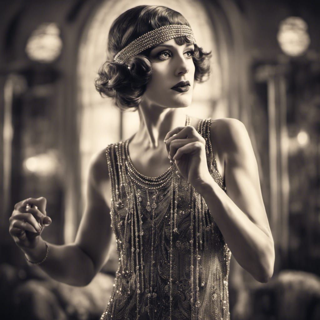 Flapper Girl Dances Charleston in Hyperrealistic Portrait