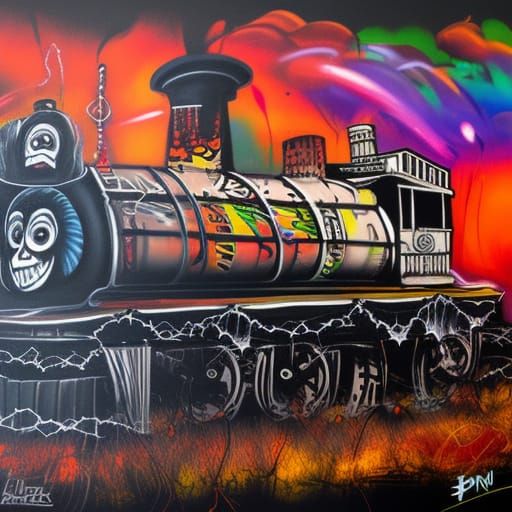 Scary Halloween Train in Graffiti Splash Art