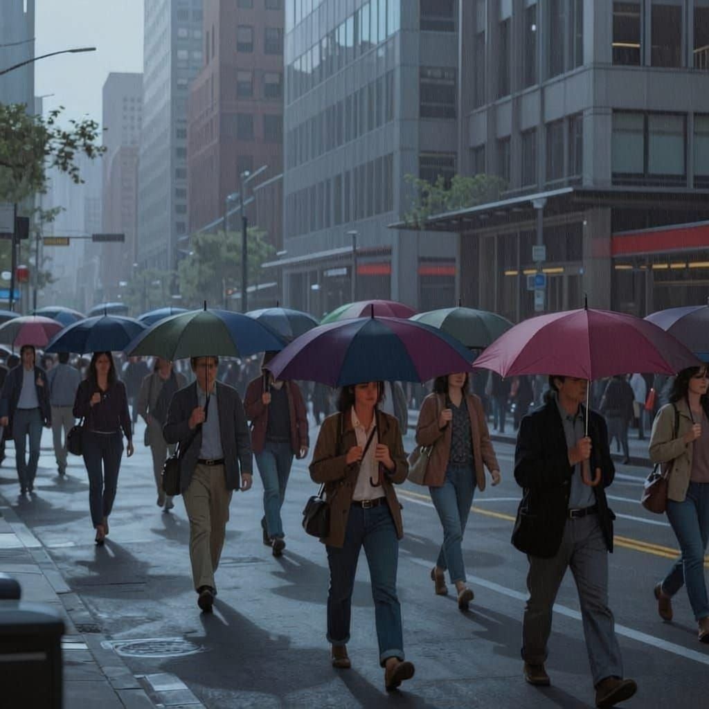 Pattern of People With Umbrellas on a City Street