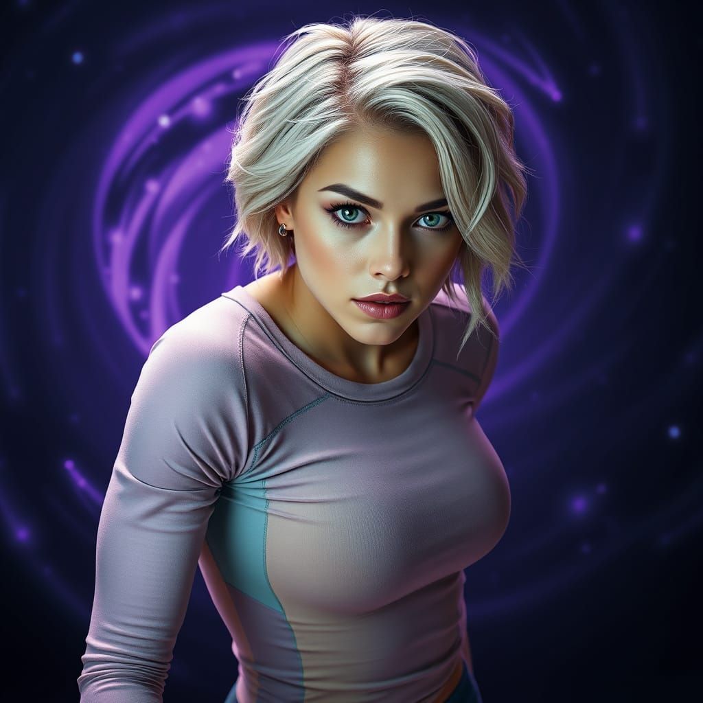 Athletic Blonde Woman Portrait with Ethereal Lighting