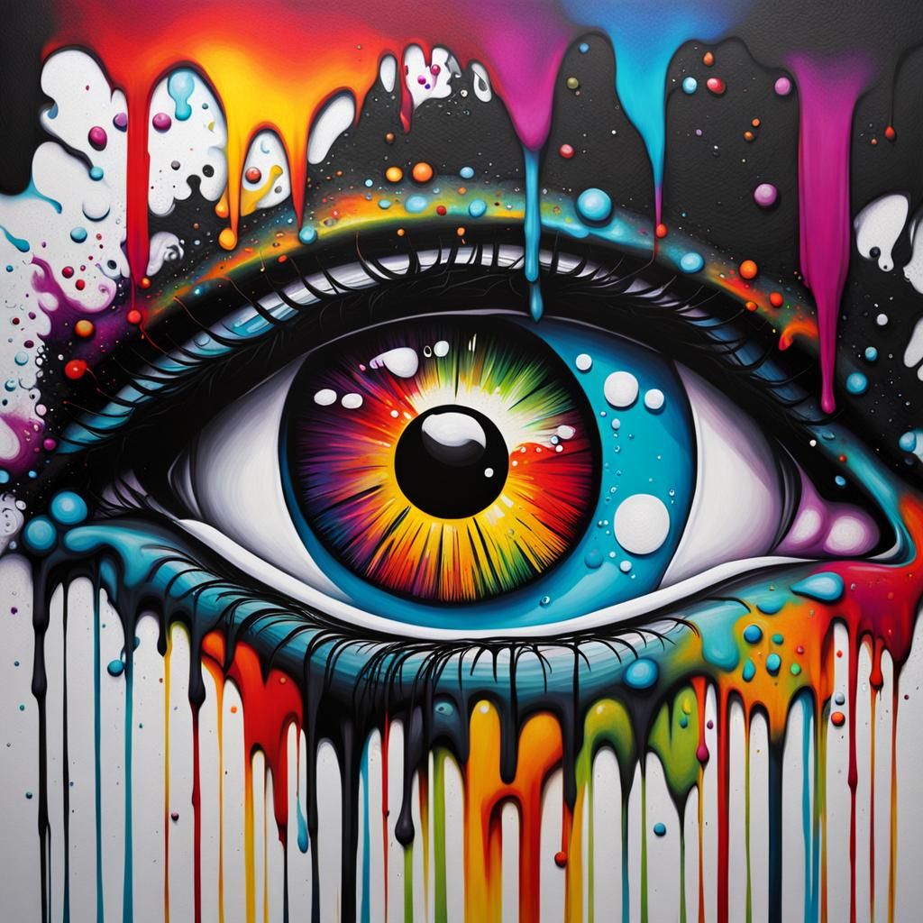 eye "graffiti art, splash art, street art, spray paint, oil gouache melting, acrylic, high contrast, colorful polychroma...