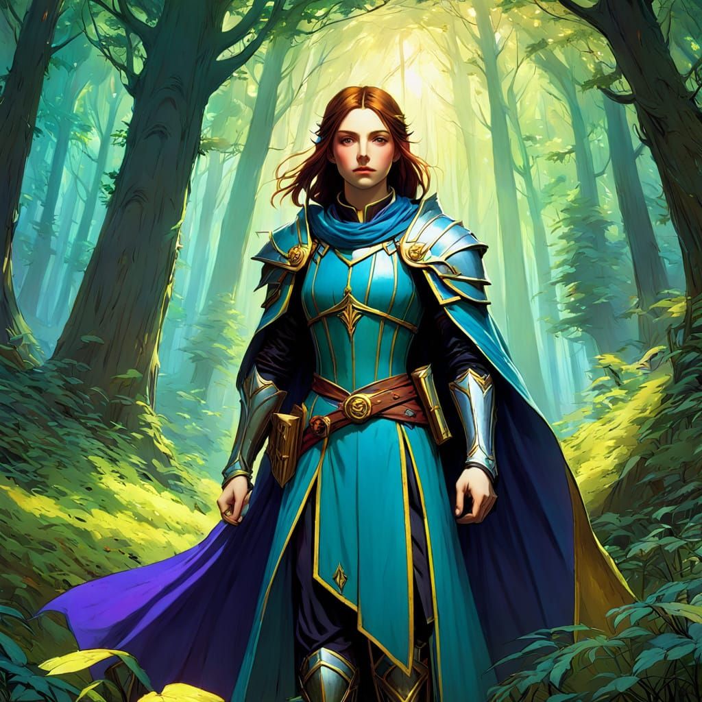 Radiant Paladin in Eldritch Forest, Waterhouse Style