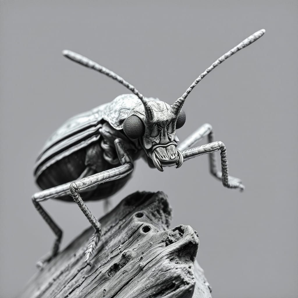 Vibrant Brazilian Treehopper in Hyperdetailed Charcoal Drawi...