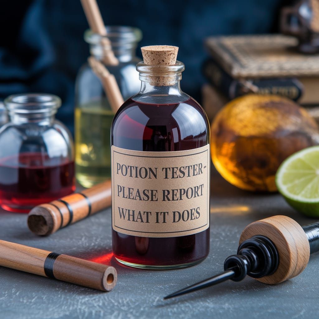 Mystical Elixir Bottle with Warning Label