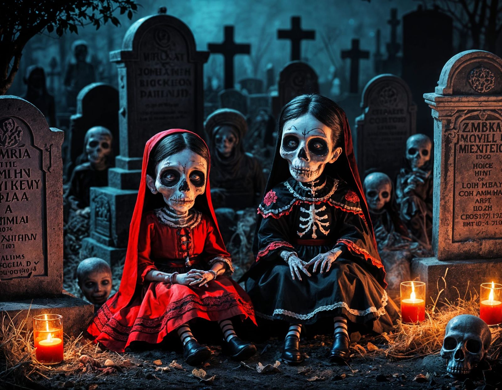 Eerie Zombie Kids in Mexican Cemetery Digital Art