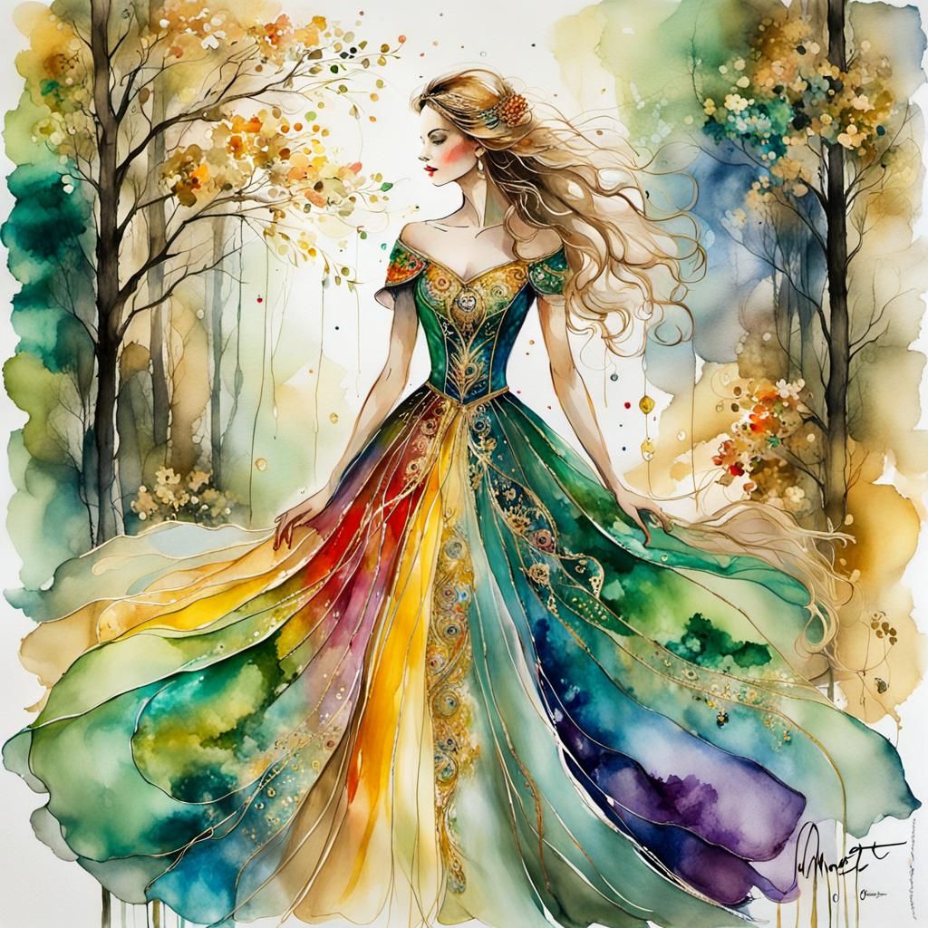 Rainbow dress in forest