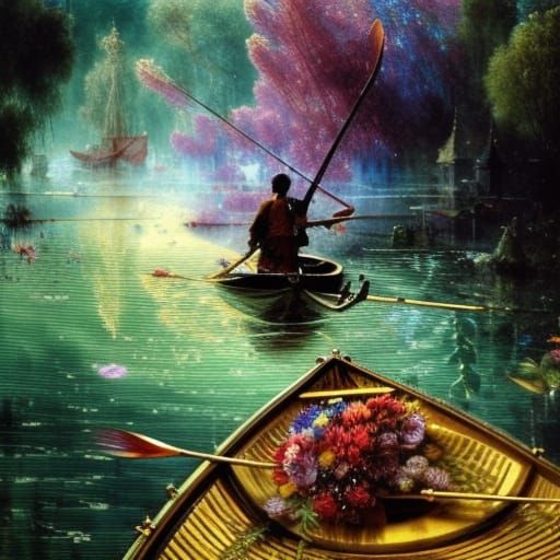 Floral Violinist on a Glowing River