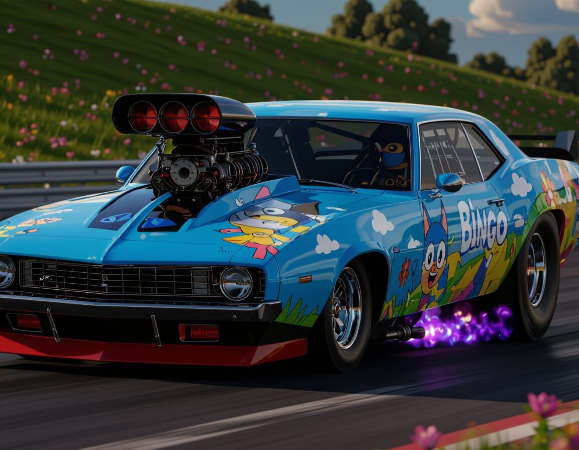 Bluey-Themed Pro Mod Dragster Speeds Down Track