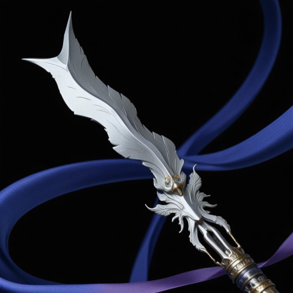 Elegant Ancient Spear with Flowing Silk Ribbons