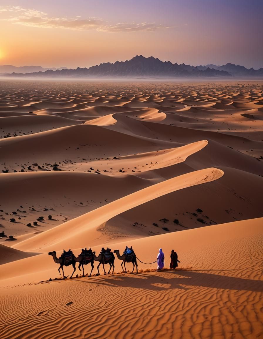 Desert Caravan at Dusk: A Digital Painting