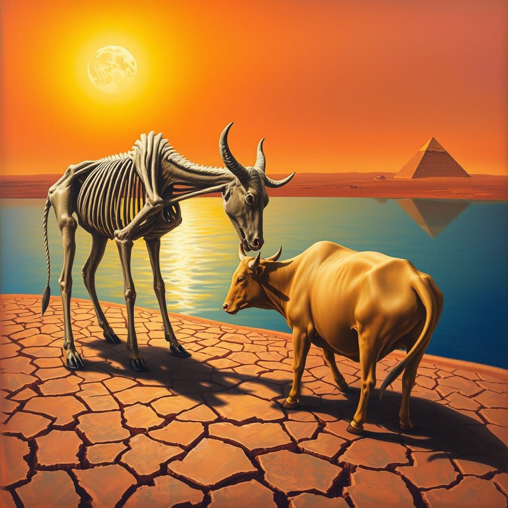 Egyptian Surrealist Nightmare: Famished Cow Devours Plump Pr...