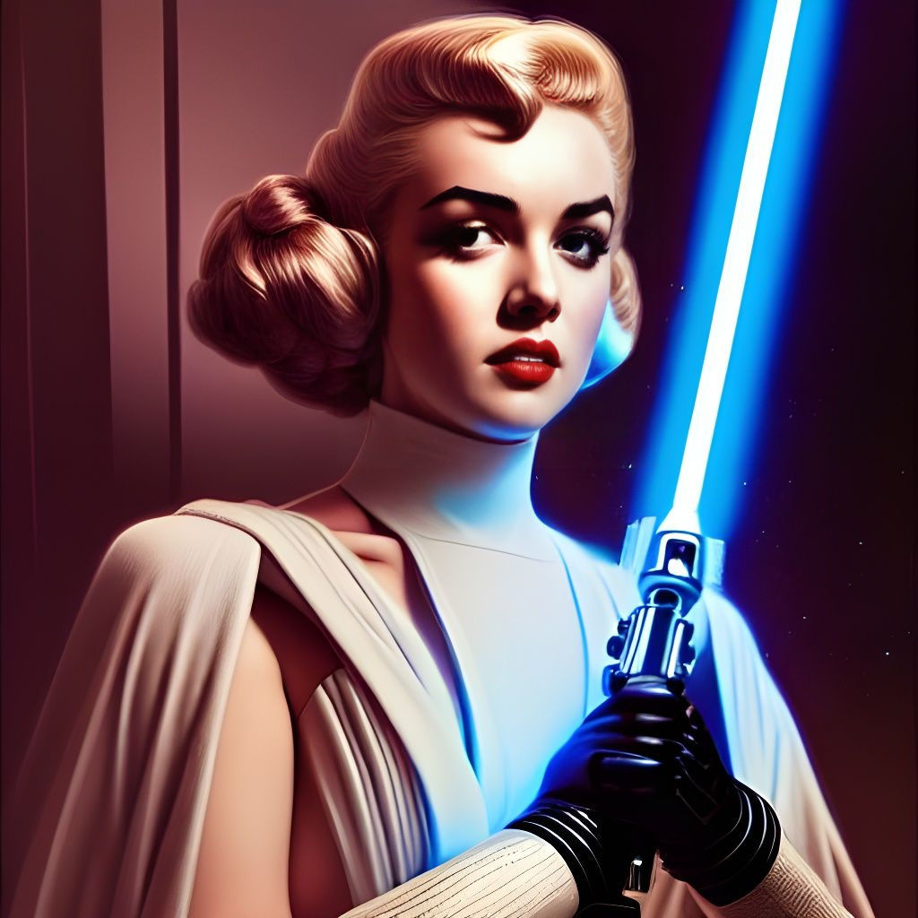 Princess Marilyn Monroe with Lightsaber in Star Wars Art