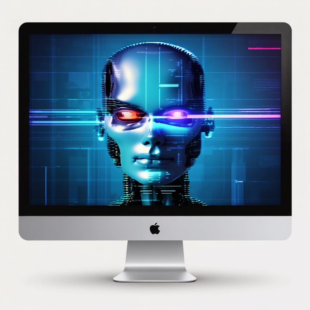 Glitching Android Portrait on Monitor