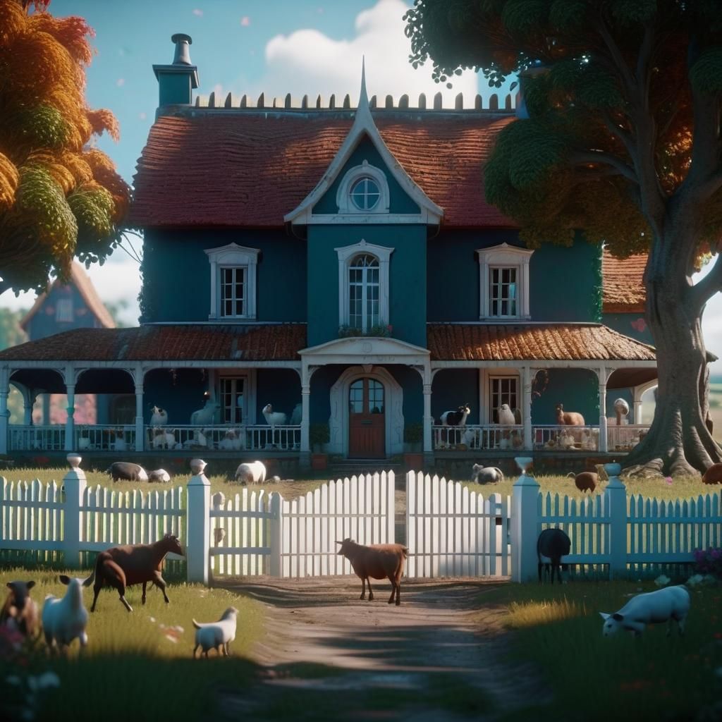 Farmhouse Animals Matte Painting in Fantasy Concept Art