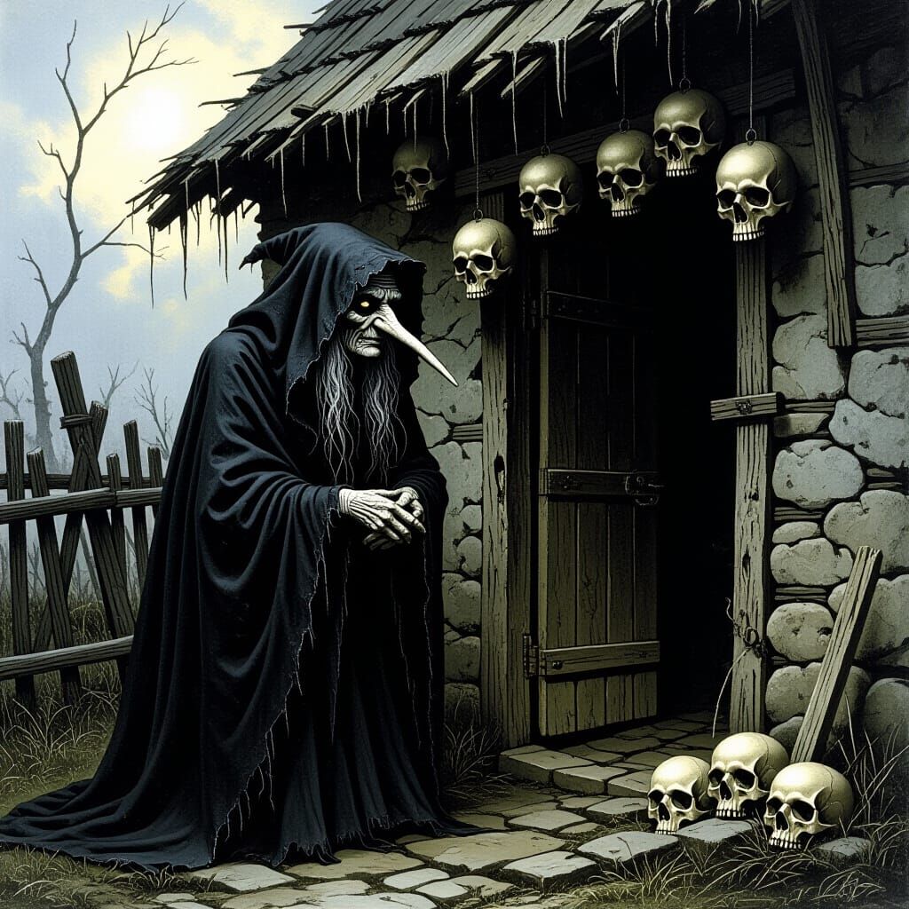 Creepy Old Witch in Dark Fantasy Horror Scene