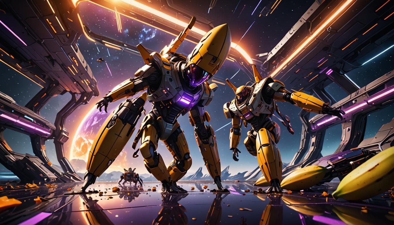 Fierce Banana Space Battle in Sci-Fi Digital Art