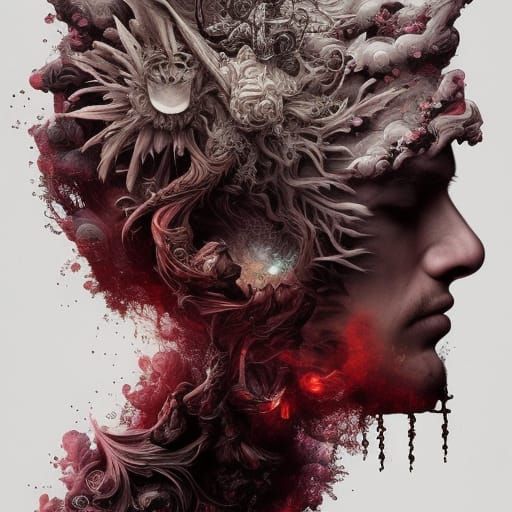 Skull Exploding with Floral Flames in Digital Art