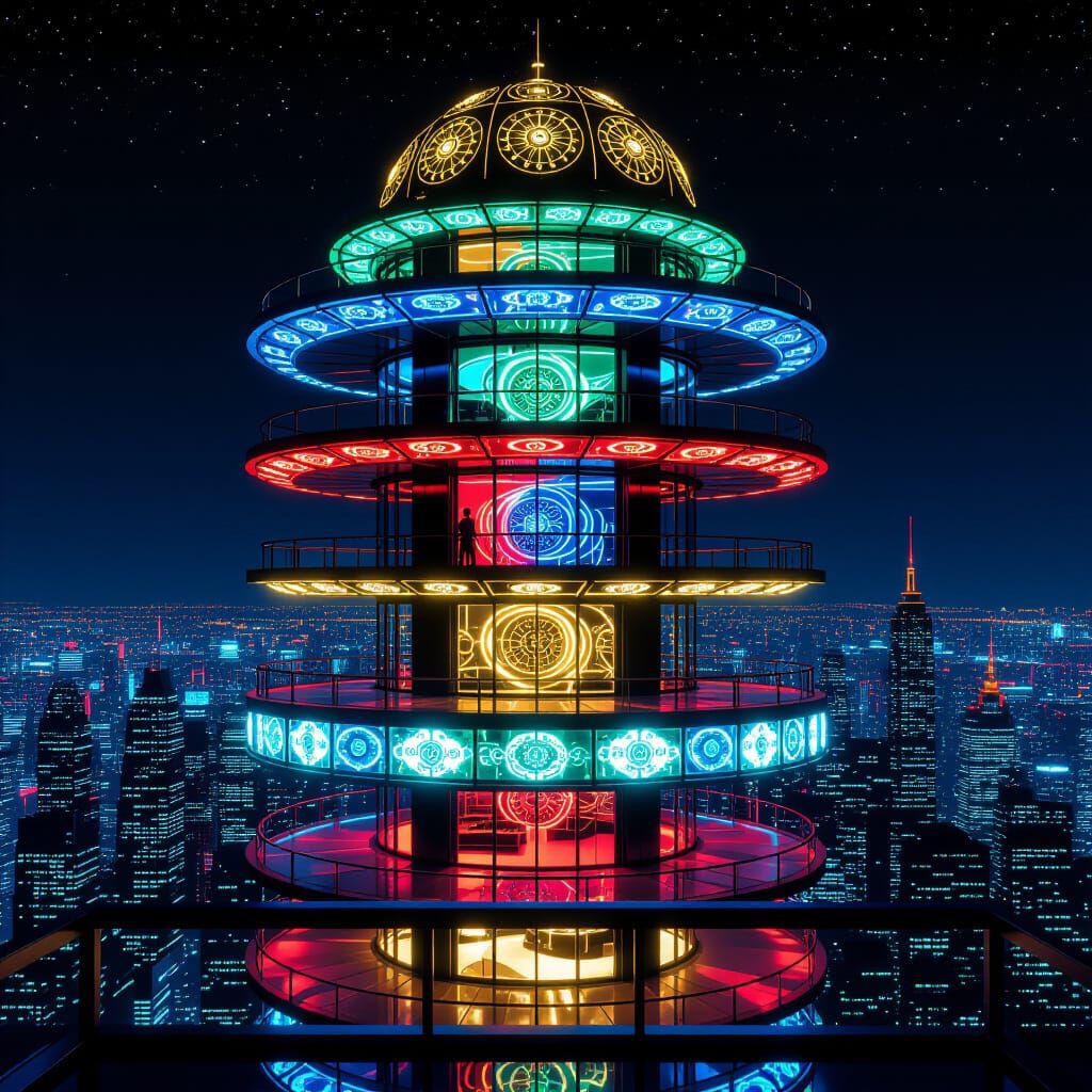 Futuristic Building in Pop Art Style