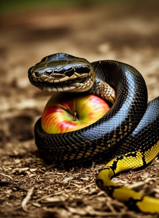 Hyperrealistic Snake with Apple Still Life