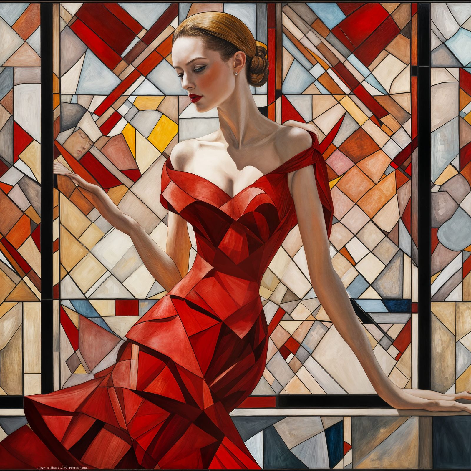 Elegant Lady in Vibrant Red Haute Couture