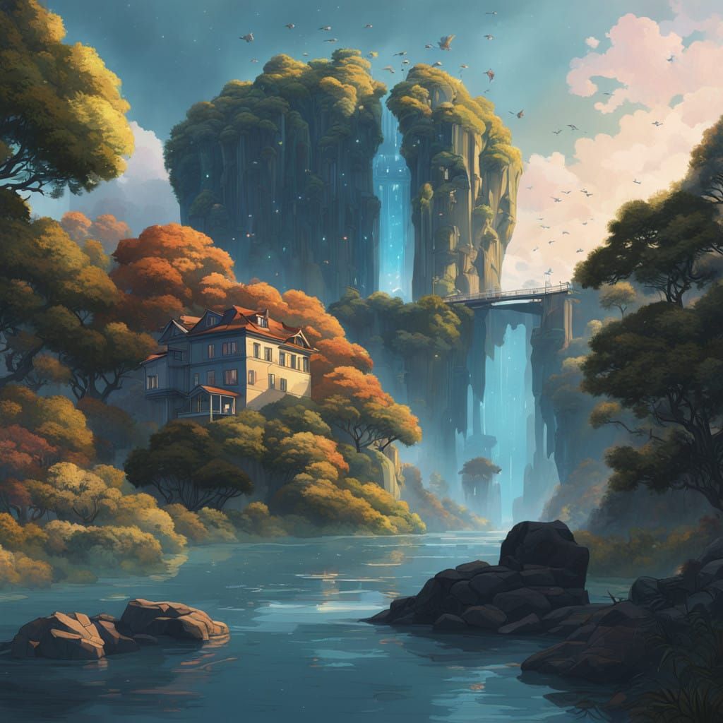 Surreal Dream Garden in Digital Illustration Style