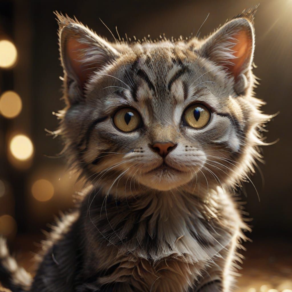 Chibi Gray Tabby Kitten Captured in Hyper-Realistic Digital ...