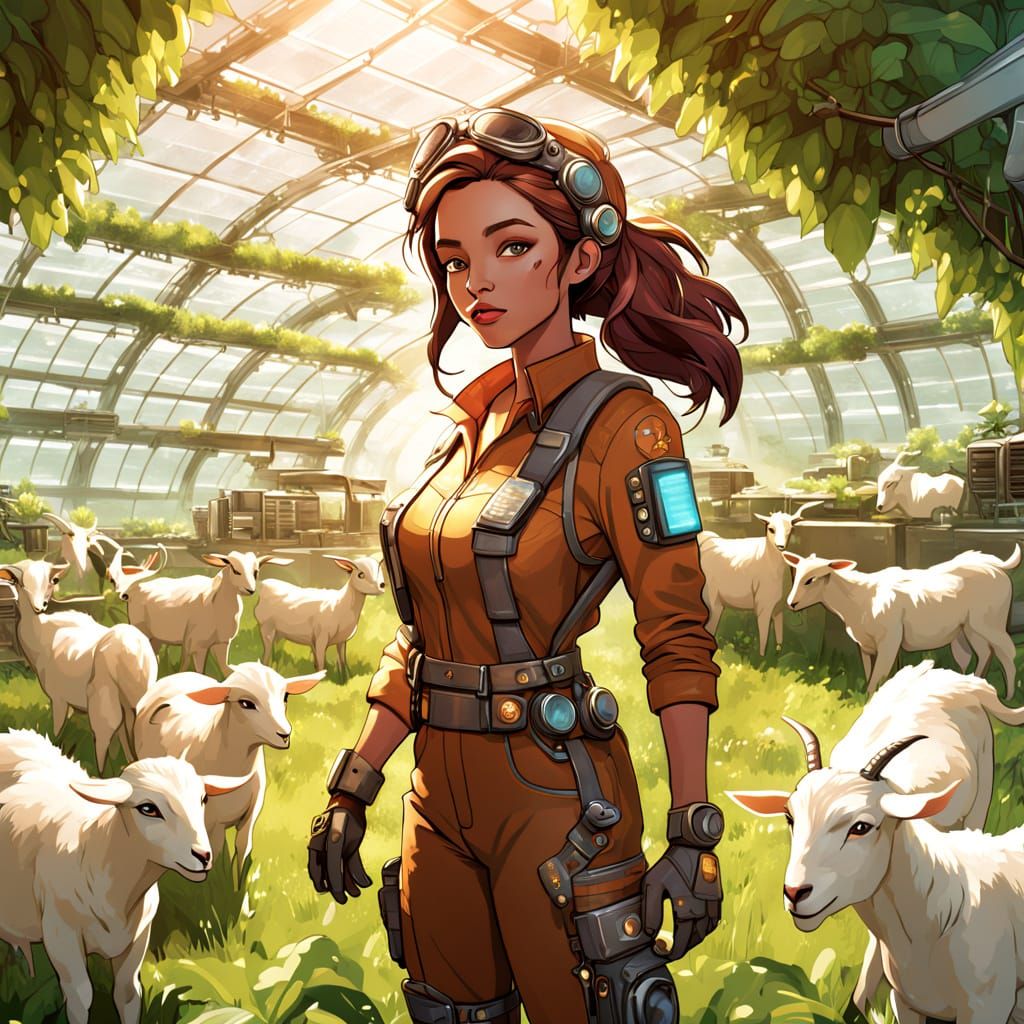 Eco-Friendly Solarpunk Farmer Surrounded by Nature and Tech