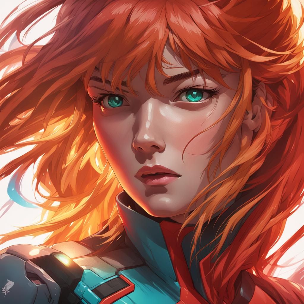 Asuka Langley Portrait in Art Nouveau Style