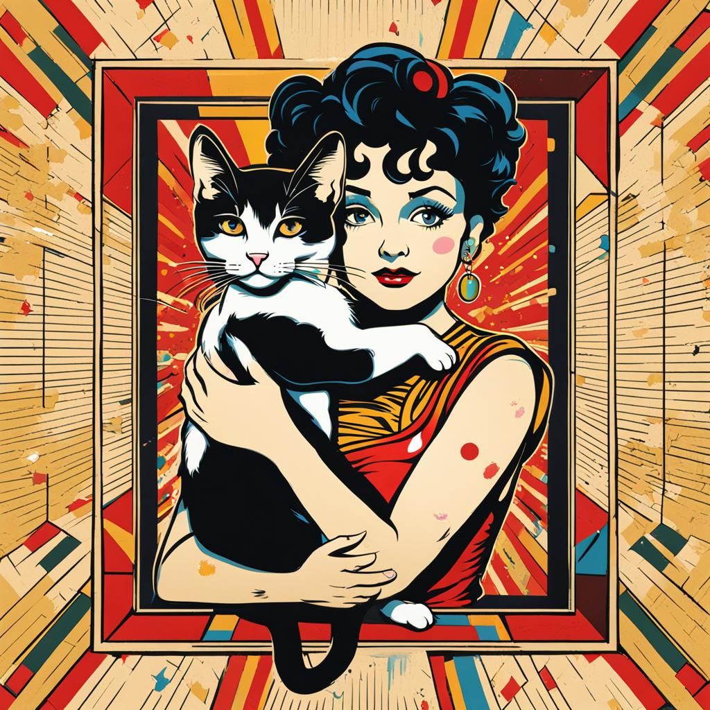 Betty Boop with Cat in Pop Art Style