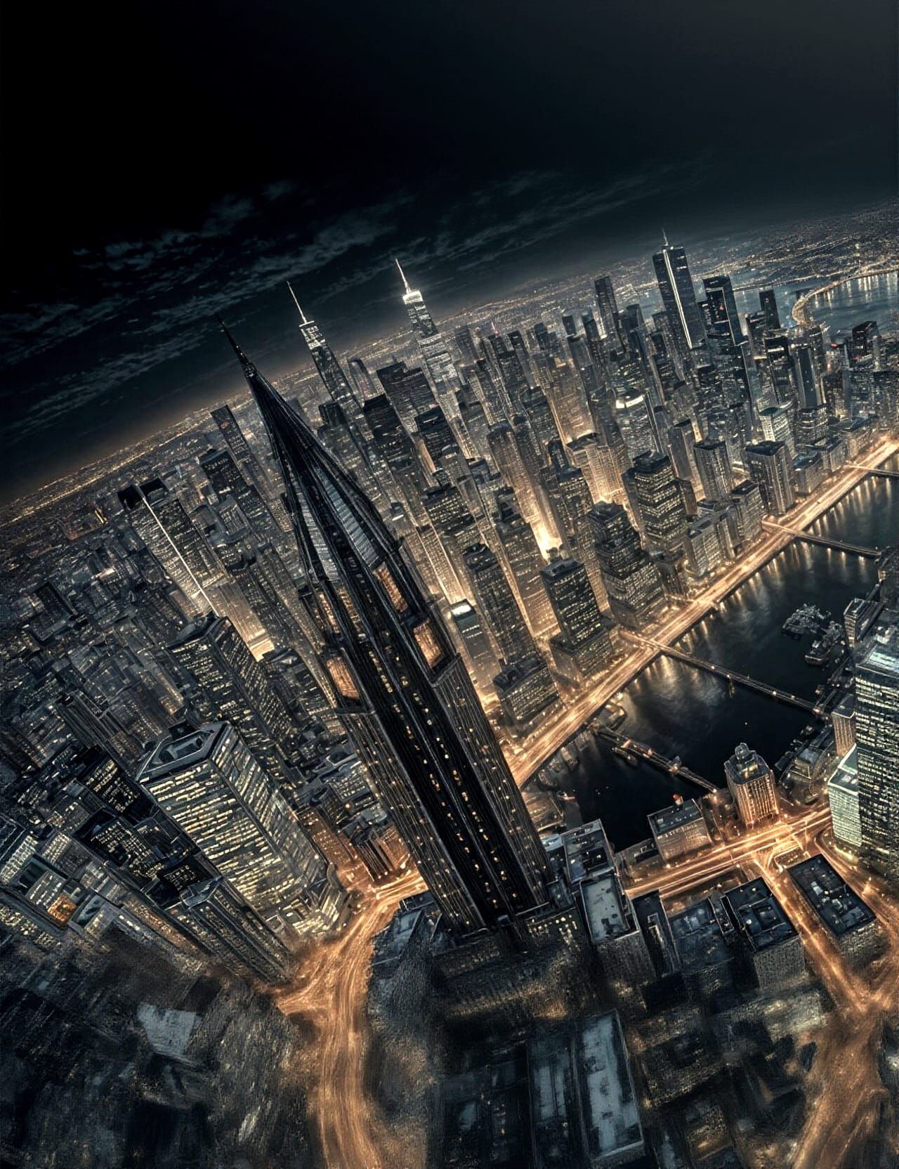 Epic Nighttime Cityscape in Cinematic Style