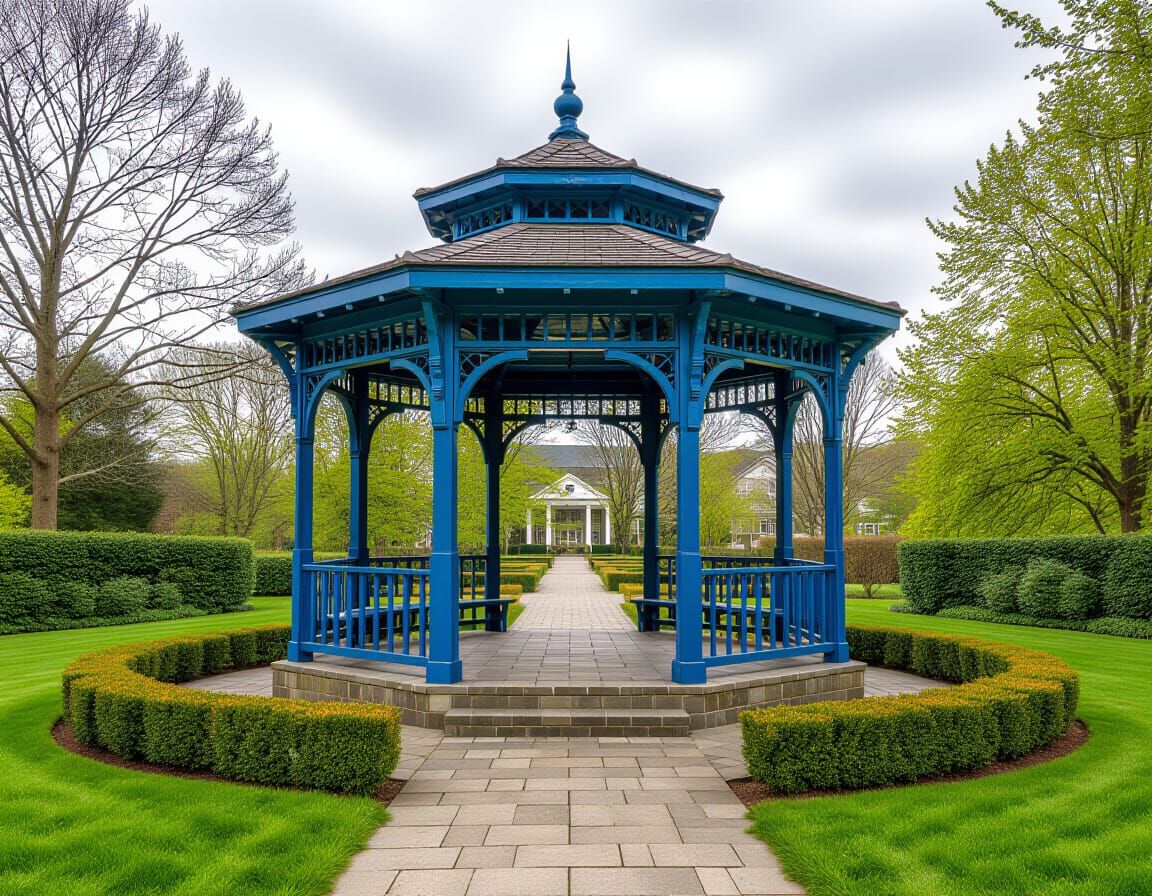 Old Blue Gazebo in Garden Park, HDR