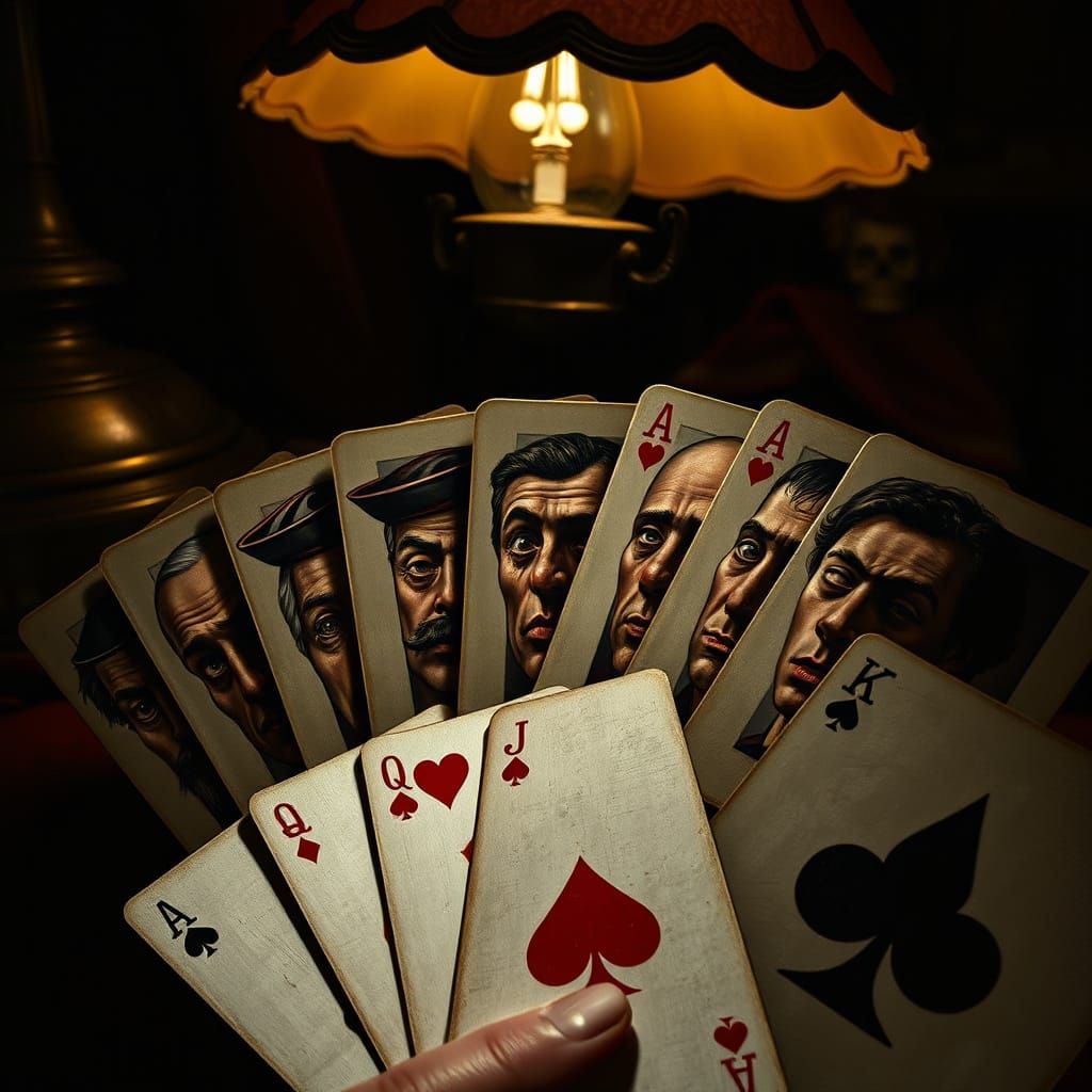 Expressive Faces on Baroque Playing Cards in Chiaroscuro Sty...