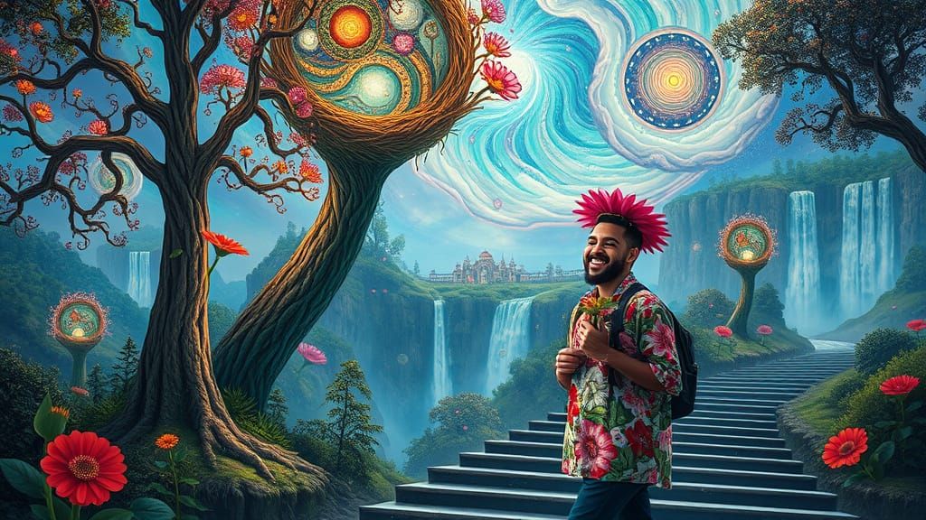 Psychedelic Floating City Utopia in Surreal Style