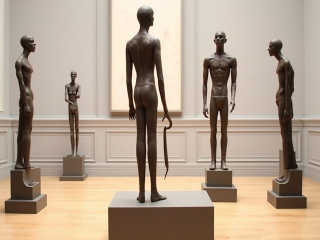 Figures Drifting Apart in a Gallery Setting