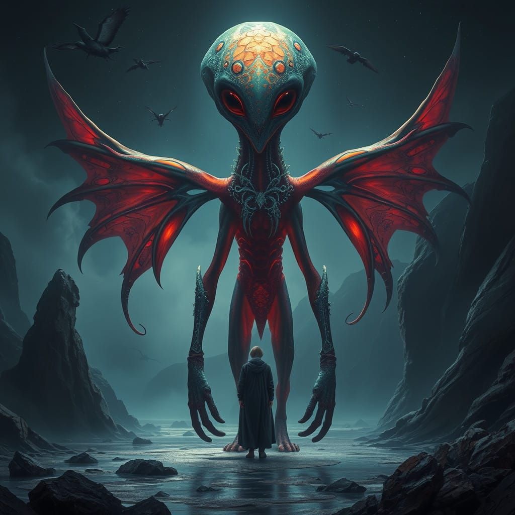 Surreal and Exotic Alien Forms in a Gloom-Filled Landscape