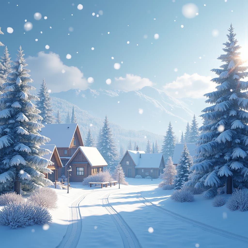 Serene Snow-Covered Winter Landscape in Matte Painting Style