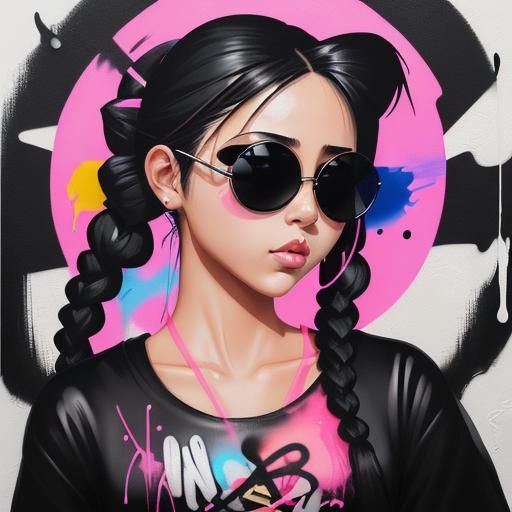 Cute Straw Hat Samurai in Graffiti Art Style