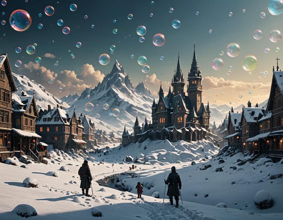 Frozen Bubbles Under Snow: Epic Digital Painting