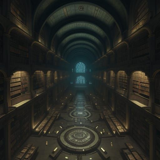 Ancient Tomes in a Subterranean Library Labyrinth