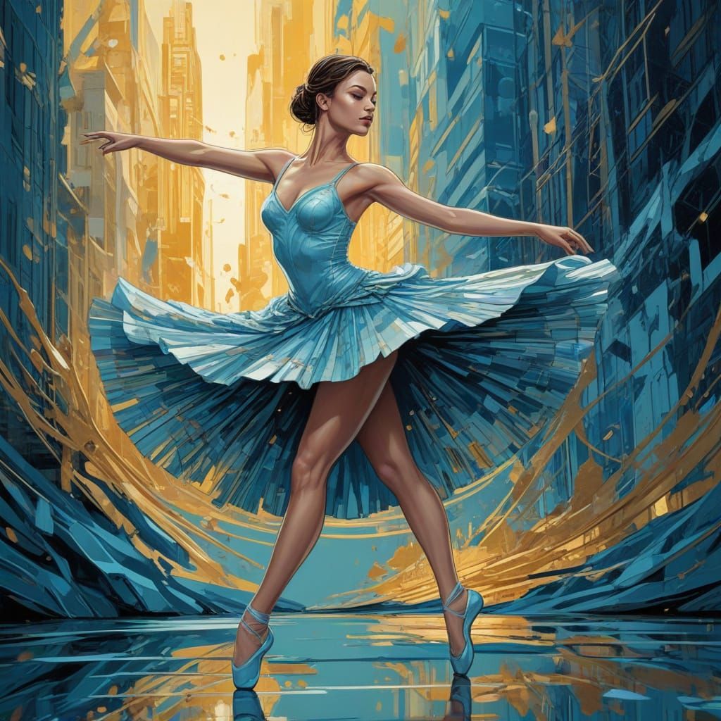 Ballerina in Elegant Light Blue and Gold