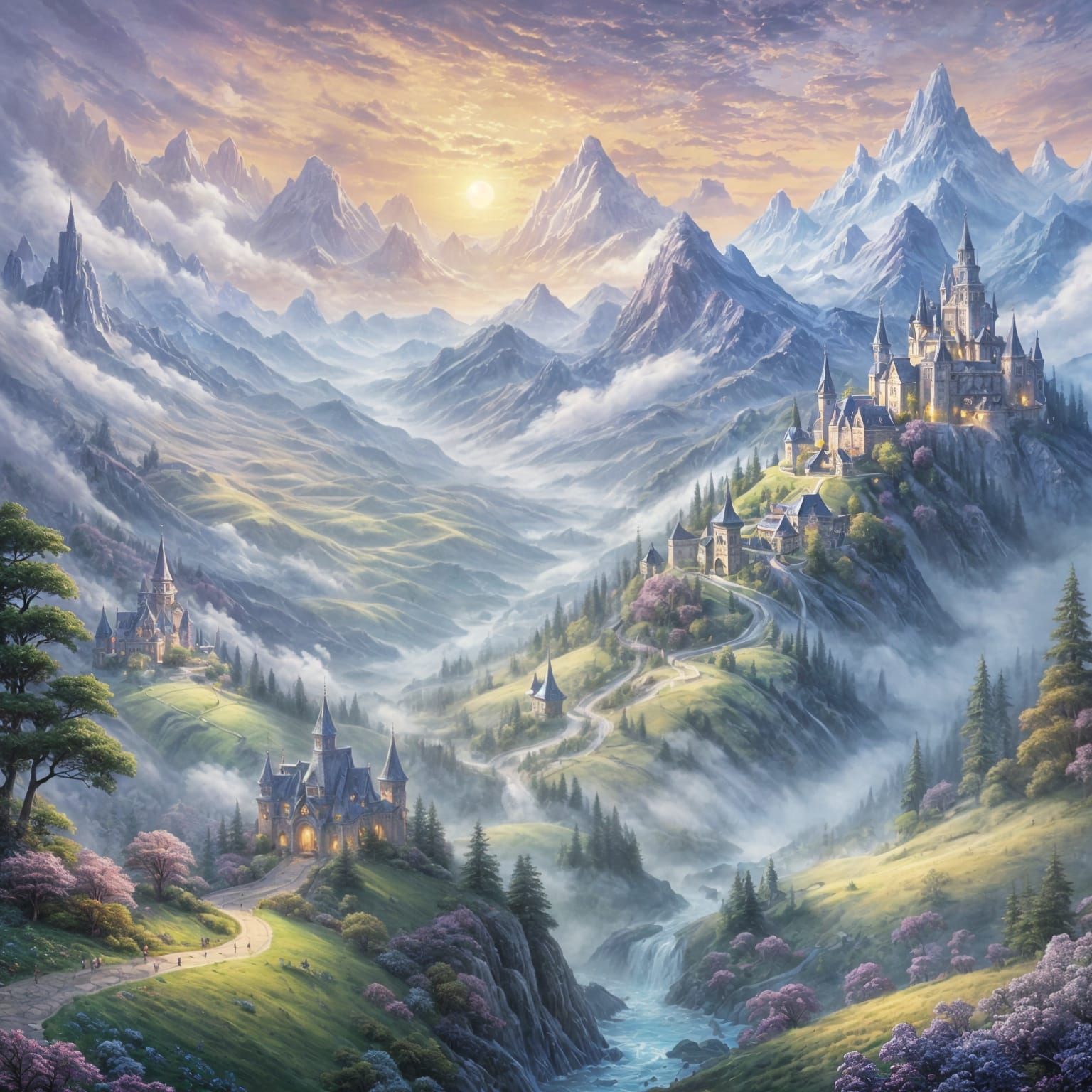 Whimsical Blue Fantasy Map in Ethereal Style