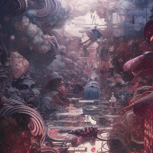 Surreal War Scene in Vibrant Pop Art Style