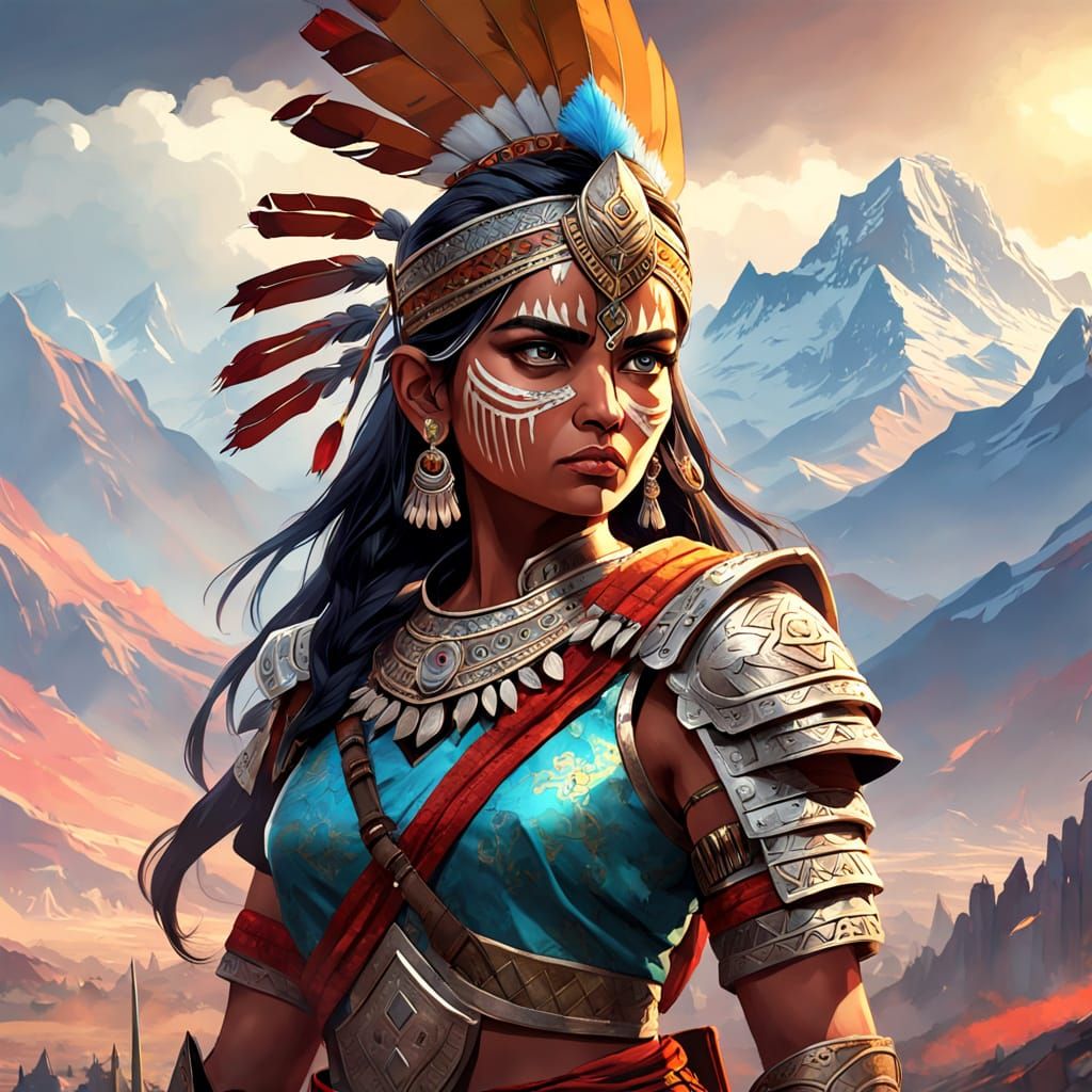 Fierce Indian Warrior Woman in Digital Painting Style