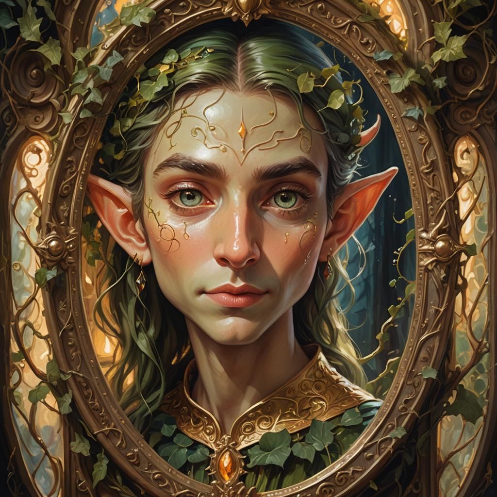 Elf Winks at Reflection in Ornate Mirror