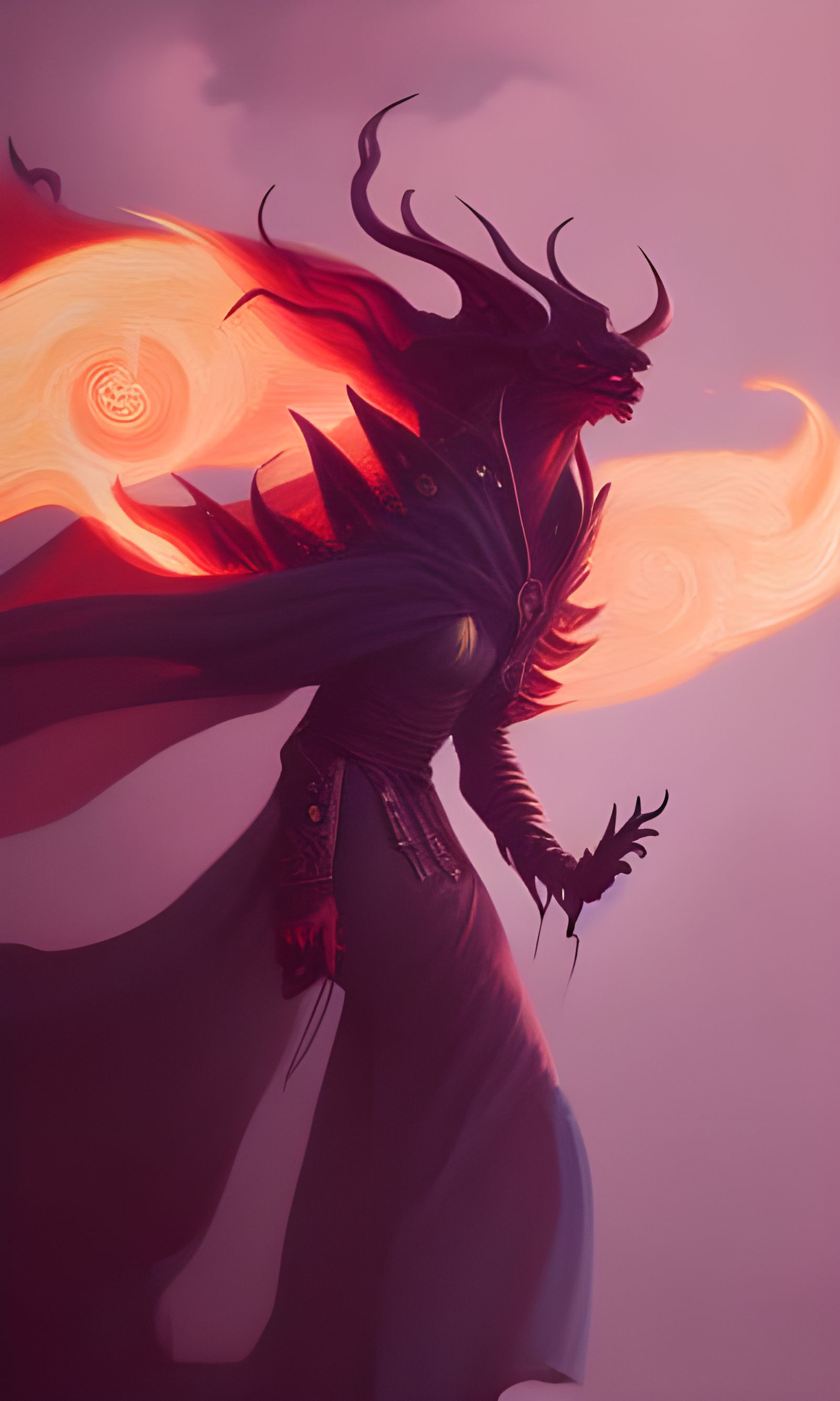 Epic Fire and Lightning Sorcerer in Dark Fantasy Art