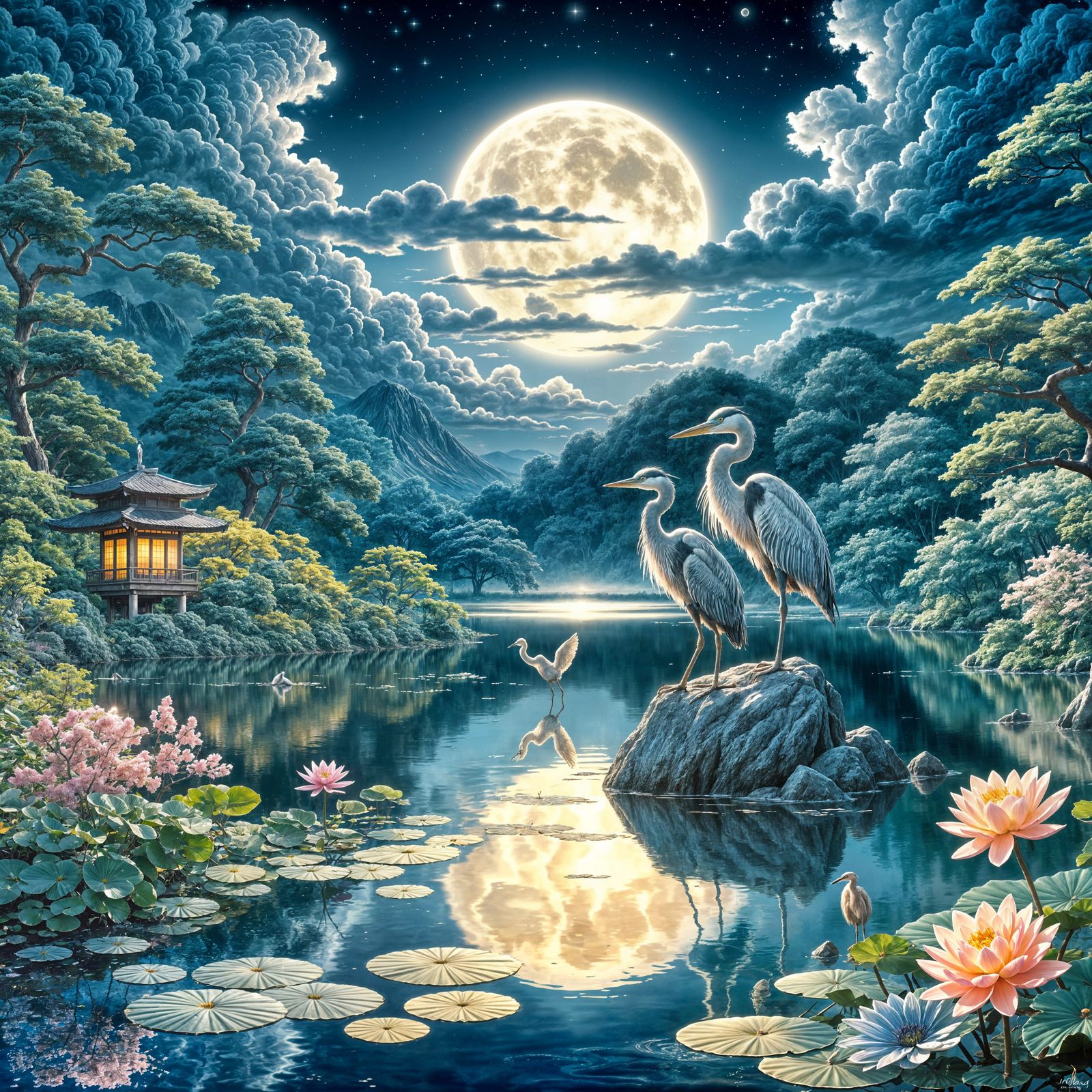 Moonlit Serenity in a Japanese Garden