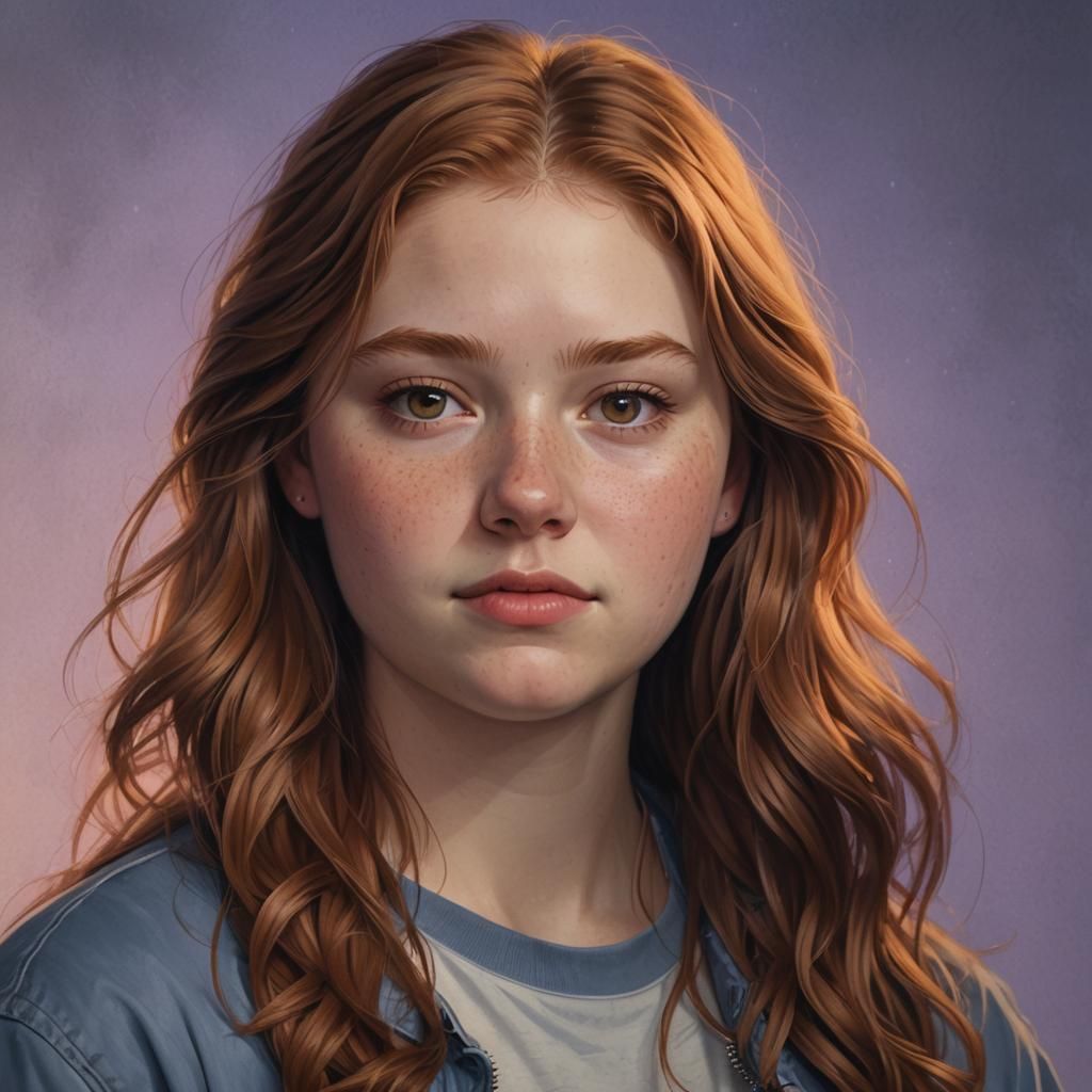 Hyperrealistic Portrait of a Ginger-Haired Teen in Digital A...