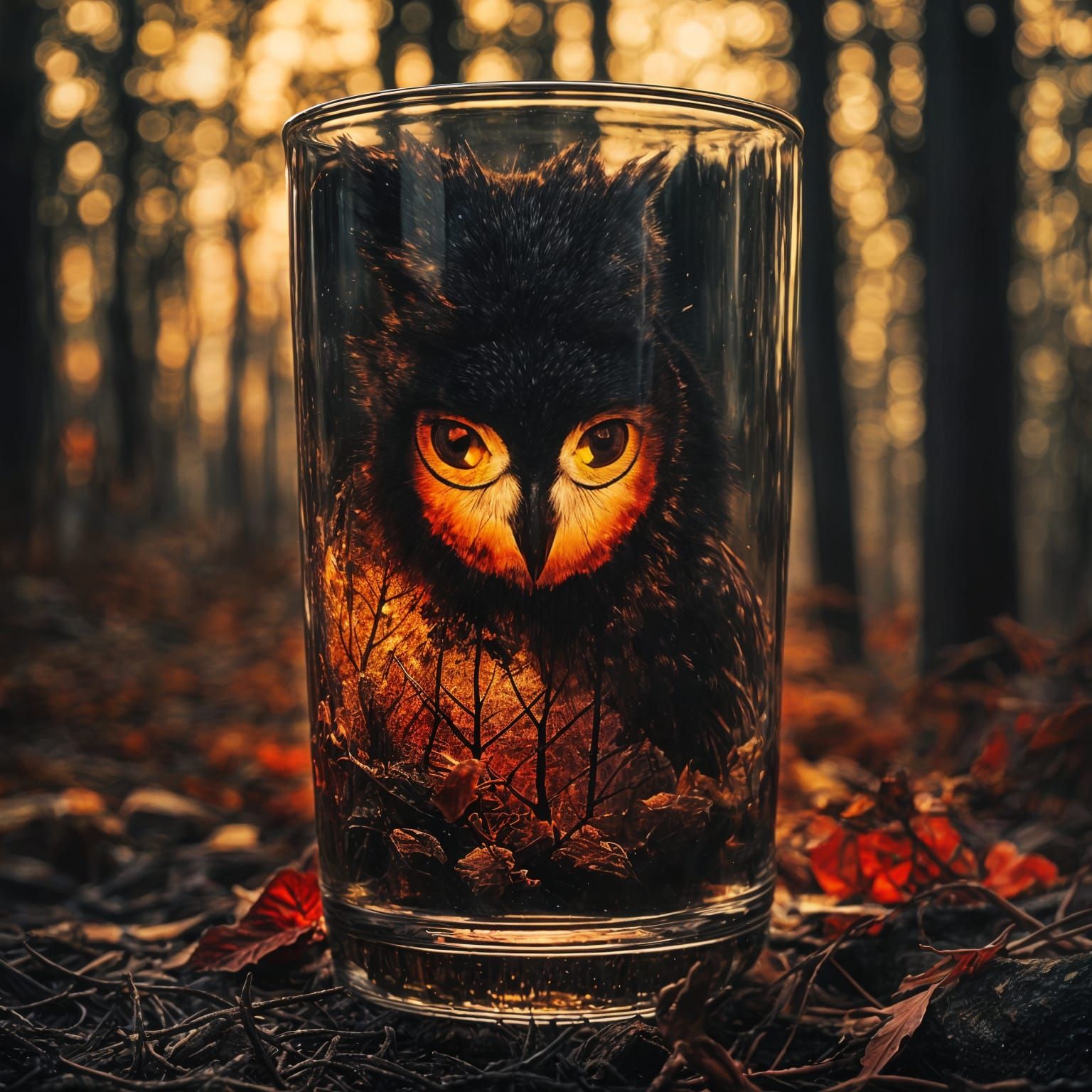 Owl in a Glass with a Hidden Menace